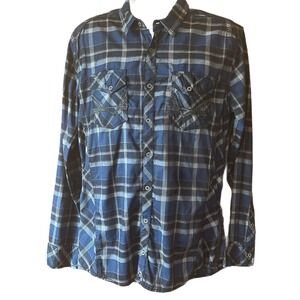 Buckle Black Men's Size Large Western Athletic Fit Plaid Long Sleeve Button Up